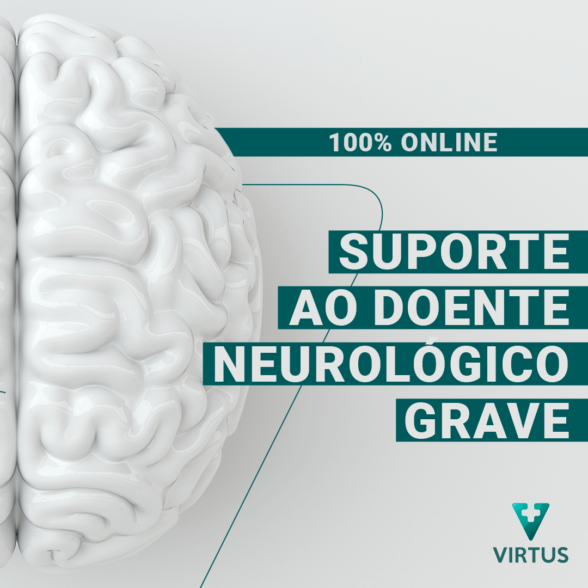 do lado direito, um modelo do cérebro em branco; do lado direito o título do curso